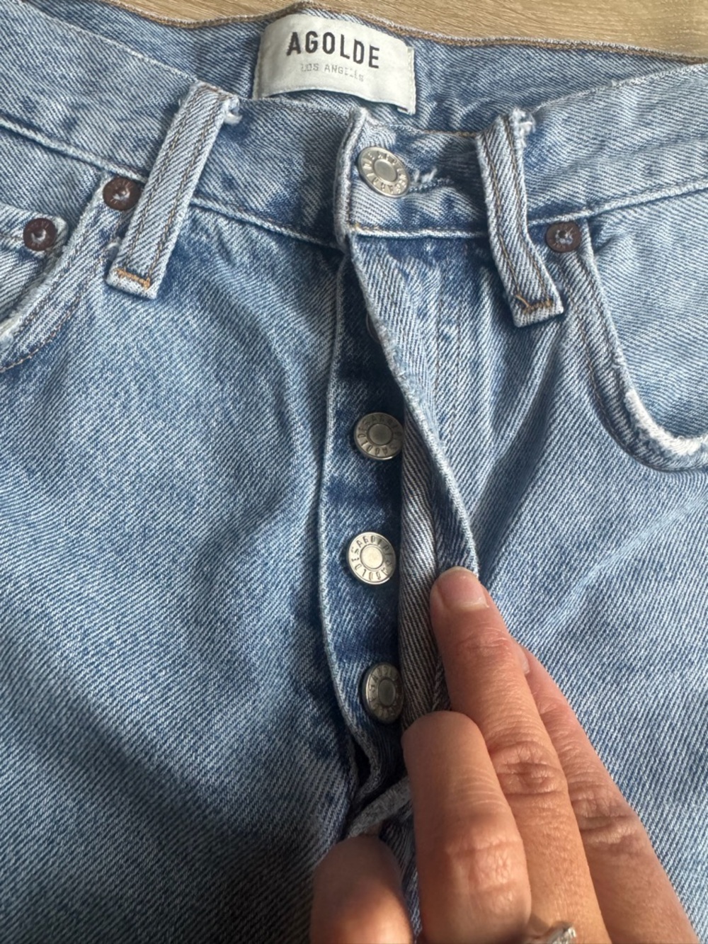 Agolde Shorts Womens 23 Blue Denim Riley Button Fly Preppy Casual - Picture 2 of 7